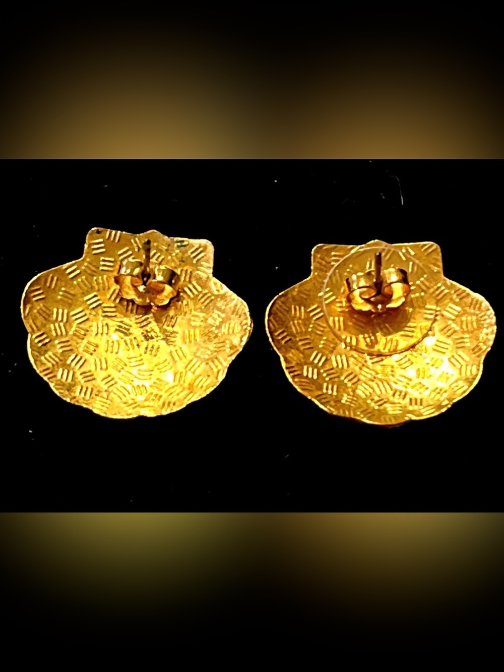 Gold-Tone Blue Green Cloisonnée Shell Enamel Pierced Earrings - Picture 2 of 3